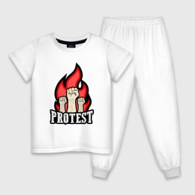 Детская пижама хлопок с принтом Протест в Курске, 100% хлопок |  брюки и футболка прямого кроя, без карманов, на брюках мягкая резинка на поясе и по низу штанин
 | борьба | кулаки | пламя | протест | революция