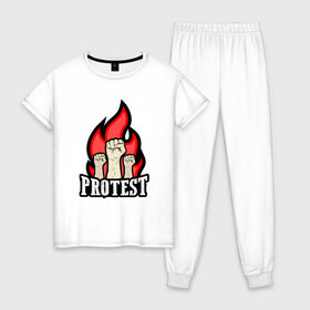 Женская пижама хлопок с принтом Протест в Курске, 100% хлопок | брюки и футболка прямого кроя, без карманов, на брюках мягкая резинка на поясе и по низу штанин | борьба | кулаки | пламя | протест | революция