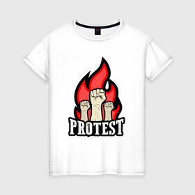Женская футболка хлопок с принтом Протест в Курске, 100% хлопок | прямой крой, круглый вырез горловины, длина до линии бедер, слегка спущенное плечо | борьба | кулаки | пламя | протест | революция
