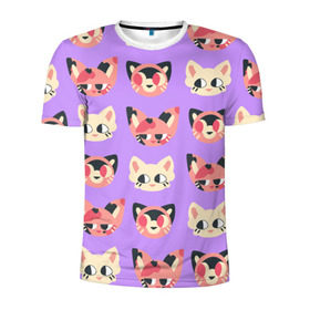Мужская футболка 3D спортивная с принтом Cat and Panda в Курске, 100% полиэстер с улучшенными характеристиками | приталенный силуэт, круглая горловина, широкие плечи, сужается к линии бедра | animal | cat | cute | kitty | meow | pattern | pet | животное | кот | котенок | котики | мяу | паттерн