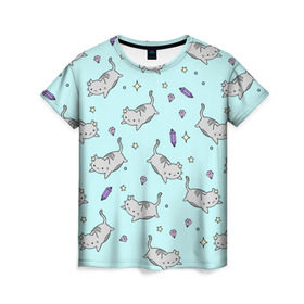 Женская футболка 3D с принтом Кавайные котики в Курске, 100% полиэфир ( синтетическое хлопкоподобное полотно) | прямой крой, круглый вырез горловины, длина до линии бедер | animal | cat | cute | kitty | meow | pet | животное | кот | котенок | котики | мяу