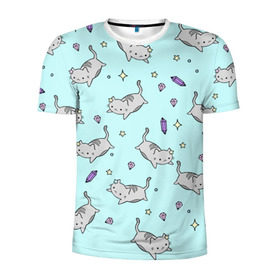 Мужская футболка 3D спортивная с принтом Кавайные котики в Курске, 100% полиэстер с улучшенными характеристиками | приталенный силуэт, круглая горловина, широкие плечи, сужается к линии бедра | animal | cat | cute | kitty | meow | pet | животное | кот | котенок | котики | мяу