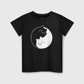 Детская футболка хлопок с принтом Инь Янь в Курске, 100% хлопок | круглый вырез горловины, полуприлегающий силуэт, длина до линии бедер | Тематика изображения на принте: cat | kitty | животное | инь ян | кот | котенок | котики