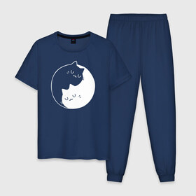 Мужская пижама хлопок с принтом Инь Янь в Курске, 100% хлопок | брюки и футболка прямого кроя, без карманов, на брюках мягкая резинка на поясе и по низу штанин
 | cat | kitty | животное | инь ян | кот | котенок | котики