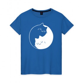 Женская футболка хлопок с принтом Инь Янь в Курске, 100% хлопок | прямой крой, круглый вырез горловины, длина до линии бедер, слегка спущенное плечо | cat | kitty | животное | инь ян | кот | котенок | котики