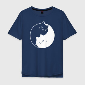 Мужская футболка хлопок Oversize с принтом Инь Янь в Курске, 100% хлопок | свободный крой, круглый ворот, “спинка” длиннее передней части | Тематика изображения на принте: cat | kitty | животное | инь ян | кот | котенок | котики