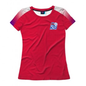 Женская футболка 3D с принтом Вратарская форма сборной Исландии WC 2018 в Курске, 100% полиэфир ( синтетическое хлопкоподобное полотно) | прямой крой, круглый вырез горловины, длина до линии бедер | 