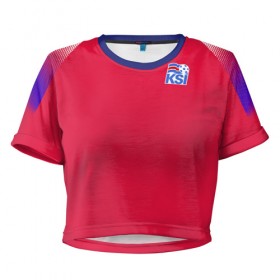 Женская футболка 3D укороченная с принтом Вратарская форма сборной Исландии WC 2018 в Курске, 100% полиэстер | круглая горловина, длина футболки до линии талии, рукава с отворотами | 