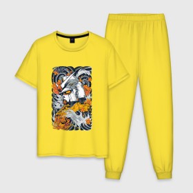 Мужская пижама хлопок с принтом Gundam Love в Курске, 100% хлопок | брюки и футболка прямого кроя, без карманов, на брюках мягкая резинка на поясе и по низу штанин
 | Тематика изображения на принте: gundam