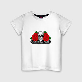 Детская футболка хлопок с принтом Memento mori / Помни о смерти в Курске, 100% хлопок | круглый вырез горловины, полуприлегающий силуэт, длина до линии бедер | rock | roses | skull | розы | череп