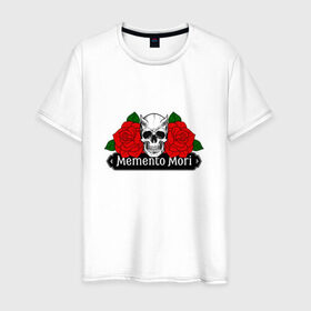 Мужская футболка хлопок с принтом Memento mori / Помни о смерти в Курске, 100% хлопок | прямой крой, круглый вырез горловины, длина до линии бедер, слегка спущенное плечо. | rock | roses | skull | розы | череп