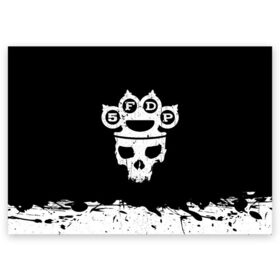Поздравительная открытка с принтом Five Finger Death Punch в Курске, 100% бумага | плотность бумаги 280 г/м2, матовая, на обратной стороне линовка и место для марки
 | Тематика изображения на принте: 5fdp | alternative | ffdp | groove | metal | metall | rock | альтернатива | грув | группа | метал | рок | череп