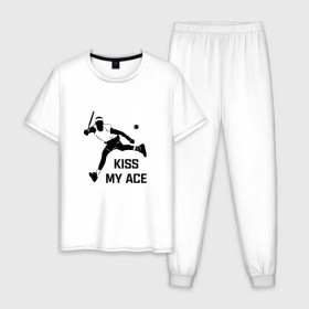 Мужская пижама хлопок с принтом Kiss My Ace в Курске, 100% хлопок | брюки и футболка прямого кроя, без карманов, на брюках мягкая резинка на поясе и по низу штанин
 | теннис