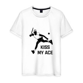 Мужская футболка хлопок с принтом Kiss My Ace в Курске, 100% хлопок | прямой крой, круглый вырез горловины, длина до линии бедер, слегка спущенное плечо. | теннис