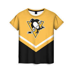 Женская футболка 3D с принтом Pittsburgh Penguins (Форма 1) в Курске, 100% полиэфир ( синтетическое хлопкоподобное полотно) | прямой крой, круглый вырез горловины, длина до линии бедер | питтсбург пингвинз