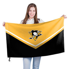 Флаг 3D с принтом Pittsburgh Penguins (Форма 1) в Курске, 100% полиэстер | плотность ткани — 95 г/м2, размер — 67 х 109 см. Принт наносится с одной стороны | питтсбург пингвинз