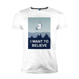 Мужская футболка премиум с принтом i want to believe.unicorn в Курске, 92% хлопок, 8% лайкра | приталенный силуэт, круглый вырез ворота, длина до линии бедра, короткий рукав | unicorn | единорог
