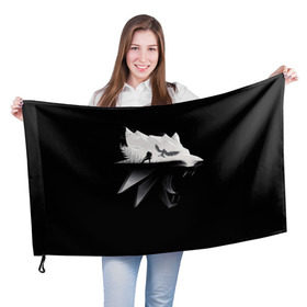 Флаг 3D с принтом Волк в Курске, 100% полиэстер | плотность ткани — 95 г/м2, размер — 67 х 109 см. Принт наносится с одной стороны | gerald | wild hunt | witcher | wolf | ведьмак | волк | дикая охота