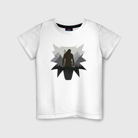 Детская футболка хлопок с принтом Witcher в Курске, 100% хлопок | круглый вырез горловины, полуприлегающий силуэт, длина до линии бедер | gerald | wild hunt | witcher | wolf | ведьмак | волк | дикая охота