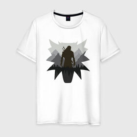 Мужская футболка хлопок с принтом Witcher в Курске, 100% хлопок | прямой крой, круглый вырез горловины, длина до линии бедер, слегка спущенное плечо. | gerald | wild hunt | witcher | wolf | ведьмак | волк | дикая охота