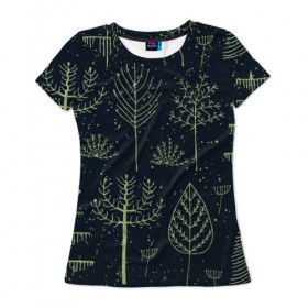 Женская футболка 3D с принтом Загадочный лес в Курске, 100% полиэфир ( синтетическое хлопкоподобное полотно) | прямой крой, круглый вырез горловины, длина до линии бедер | дерево | дуб | елка | животные | лес | мода | обитатели | прикольные | природа | сказка | тайна | яркие