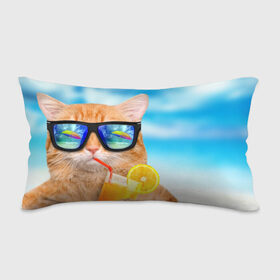 Подушка 3D антистресс с принтом Кот на пляже в Курске, наволочка — 100% полиэстер, наполнитель — вспененный полистирол | состоит из подушки и наволочки на молнии | summer | апельсиновый сок | кот | кот на пляже | коте | котик | котэ | котяра | лето | море | небо | отдых | очки | пляже