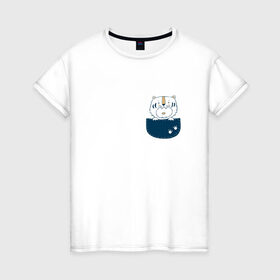 Женская футболка хлопок с принтом Кот в кармане в Курске, 100% хлопок | прямой крой, круглый вырез горловины, длина до линии бедер, слегка спущенное плечо | 
