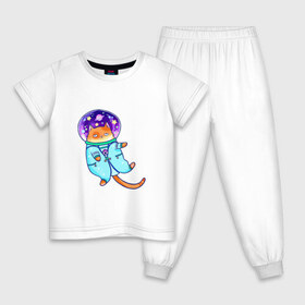 Детская пижама хлопок с принтом Кот и космос в Курске, 100% хлопок |  брюки и футболка прямого кроя, без карманов, на брюках мягкая резинка на поясе и по низу штанин
 | Тематика изображения на принте: звезды | космонавт | космос | кот