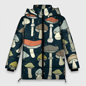 Женская зимняя куртка 3D с принтом Загадочный лес в Курске, верх — 100% полиэстер; подкладка — 100% полиэстер; утеплитель — 100% полиэстер | длина ниже бедра, силуэт Оверсайз. Есть воротник-стойка, отстегивающийся капюшон и ветрозащитная планка. 

Боковые карманы с листочкой на кнопках и внутренний карман на молнии | грибы | паттерн
