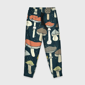 Детские брюки 3D с принтом Загадочный лес в Курске, 100% полиэстер | манжеты по низу, эластичный пояс регулируется шнурком, по бокам два кармана без застежек, внутренняя часть кармана из мелкой сетки | грибы | паттерн