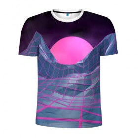 Мужская футболка 3D спортивная с принтом Purple sun в Курске, 100% полиэстер с улучшенными характеристиками | приталенный силуэт, круглая горловина, широкие плечи, сужается к линии бедра | 