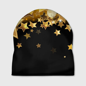 Шапка 3D с принтом Золотые звездочки в Курске, 100% полиэстер | универсальный размер, печать по всей поверхности изделия | 3d | звездочки | звезды | золото | золотые звездочки | картинка | черный фон