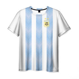 Мужская футболка 3D с принтом Сборная Аргентины в Курске, 100% полиэфир | прямой крой, круглый вырез горловины, длина до линии бедер | Тематика изображения на принте: аргентина | месси | сборная аргентины