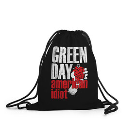 Рюкзак-мешок 3D с принтом Green Day American Idiot в Курске, 100% полиэстер | плотность ткани — 200 г/м2, размер — 35 х 45 см; лямки — толстые шнурки, застежка на шнуровке, без карманов и подкладки | green day | punk rock | билли джо армстронг | панк рок