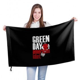 Флаг 3D с принтом Green Day American Idiot в Курске, 100% полиэстер | плотность ткани — 95 г/м2, размер — 67 х 109 см. Принт наносится с одной стороны | green day | punk rock | билли джо армстронг | панк рок