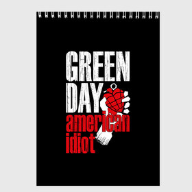 Скетчбук с принтом Green Day American Idiot в Курске, 100% бумага
 | 48 листов, плотность листов — 100 г/м2, плотность картонной обложки — 250 г/м2. Листы скреплены сверху удобной пружинной спиралью | green day | punk rock | билли джо армстронг | панк рок