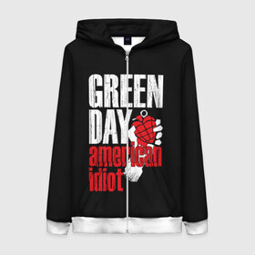 Женская толстовка 3D на молнии с принтом Green Day American Idiot в Курске, 100% полиэстер | длина до линии бедра, манжеты и пояс оформлены мягкой тканевой резинкой, двухслойный капюшон со шнурком для регулировки, спереди молния, по бокам два кармана | green day | punk rock | билли джо армстронг | панк рок