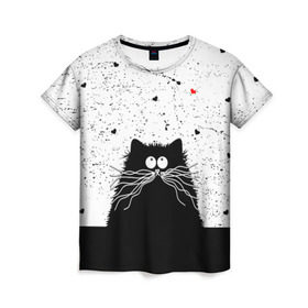 Женская футболка 3D с принтом Котик в Курске, 100% полиэфир ( синтетическое хлопкоподобное полотно) | прямой крой, круглый вырез горловины, длина до линии бедер | cats | kitty | кот | котик | сердечки cat | сердце