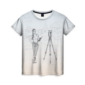 Женская футболка 3D с принтом Девушка с контроллером в Курске, 100% полиэфир ( синтетическое хлопкоподобное полотно) | прямой крой, круглый вырез горловины, длина до линии бедер | surveyor | геодезист | геодезия | кадастр