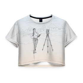 Женская футболка 3D укороченная с принтом Девушка с контроллером в Курске, 100% полиэстер | круглая горловина, длина футболки до линии талии, рукава с отворотами | surveyor | геодезист | геодезия | кадастр