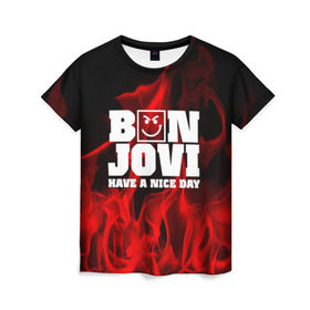 Женская футболка 3D с принтом BON JOVI в Курске, 100% полиэфир ( синтетическое хлопкоподобное полотно) | прямой крой, круглый вырез горловины, длина до линии бедер | bon jovi | альтернативный хип хоп | группа | инди поп | музыка | музыкальное произведение | ноты | регги | рок | синти поп