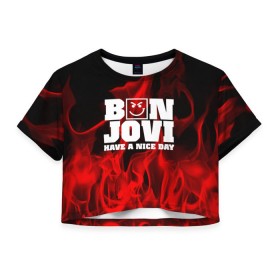 Женская футболка 3D укороченная с принтом BON JOVI в Курске, 100% полиэстер | круглая горловина, длина футболки до линии талии, рукава с отворотами | bon jovi | альтернативный хип хоп | группа | инди поп | музыка | музыкальное произведение | ноты | регги | рок | синти поп