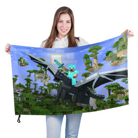 Флаг 3D с принтом Стив среди парящих островов. в Курске, 100% полиэстер | плотность ткани — 95 г/м2, размер — 67 х 109 см. Принт наносится с одной стороны | dragon | minecraft | minekraft | stive | броня | дракон | майнкрафт | меч | стив