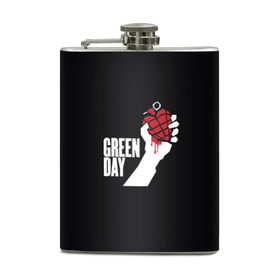 Фляга с принтом Green Day в Курске, металлический корпус | емкость 0,22 л, размер 125 х 94 мм. Виниловая наклейка запечатывается полностью | Тематика изображения на принте: american idiot