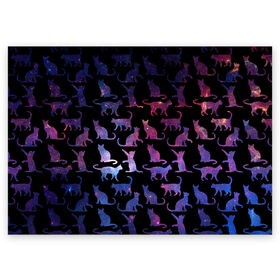 Поздравительная открытка с принтом Космические Коты в Курске, 100% бумага | плотность бумаги 280 г/м2, матовая, на обратной стороне линовка и место для марки
 | Тематика изображения на принте: звезды | космос | кот | котик | паттерн