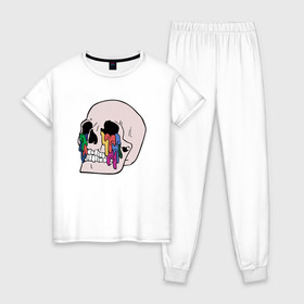 Женская пижама хлопок с принтом Twenty One Pilots в Курске, 100% хлопок | брюки и футболка прямого кроя, без карманов, на брюках мягкая резинка на поясе и по низу штанин | skull | череп