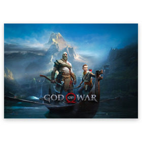 Поздравительная открытка с принтом God of War в Курске, 100% бумага | плотность бумаги 280 г/м2, матовая, на обратной стороне линовка и место для марки
 | Тематика изображения на принте: atreus | god of war | god of war 4 | gow | kratos | ps4 | атрей | бог войны | гов | зы4 | кратос | левиафан | мальчик | мимир | мировой змей | пиратs | эксклюзив