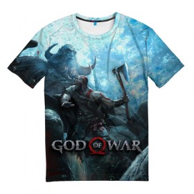 Мужская футболка 3D с принтом Kratos в Курске, 100% полиэфир | прямой крой, круглый вырез горловины, длина до линии бедер | atreus | god of war | god of war 4 | gow | kratos | ps4 | атрей | бог войны | гов | зы4 | кратос | левиафан | мальчик | мимир | мировой змей | пиратs | эксклюзив