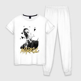 Женская пижама хлопок с принтом Markul_3 в Курске, 100% хлопок | брюки и футболка прямого кроя, без карманов, на брюках мягкая резинка на поясе и по низу штанин | markul | маркул
