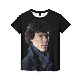 Женская футболка 3D с принтом Sherlock в Курске, 100% полиэфир ( синтетическое хлопкоподобное полотно) | прямой крой, круглый вырез горловины, длина до линии бедер | benedict | cumberbatch | sherlock | бенедикт | камбербатч | шерлок